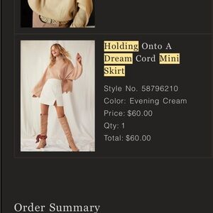 Free People Holding Onto a Dream Cord Mini Skirt in Evening Cream (size 6)